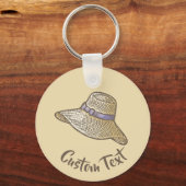 Handgezeichneter Strohhut Beige-Schlüsselanhänger Schlüsselanhänger (Vorderseite)