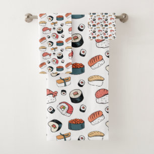 Handgezeichneter Sushi-Mix Badhandtuch Set