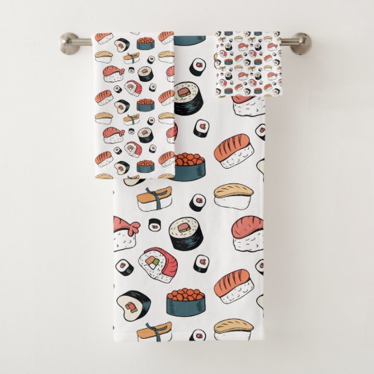 Handgezeichneter Sushi-Mix Badhandtuch Set (Insitu)