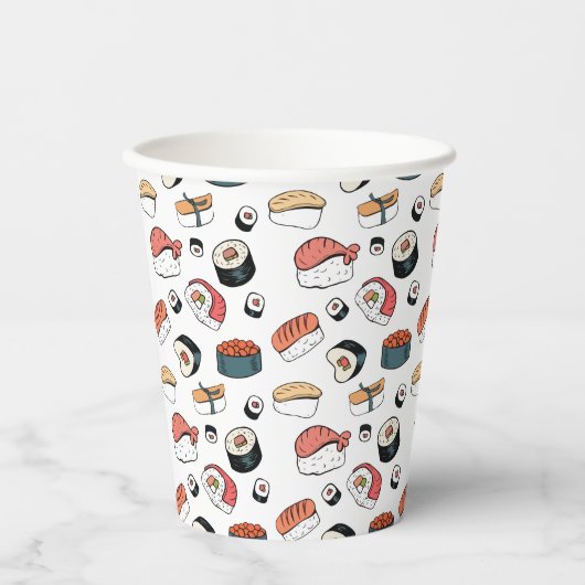 Handgezeichneter Sushi-Mix Pappbecher (Vorderseite)