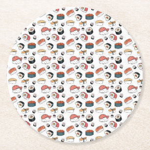Handgezeichneter Sushi-Mix Runder Pappuntersetzer