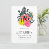 Handgezeichneter tropischer Aloha Floral Geburtsta Einladung (Stehend Vorderseite)
