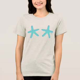 Handgezeichneter Türkiser Seestern Tri-Blend Shirt