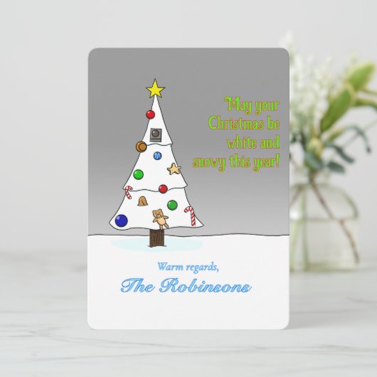 Handgezeichneter verschneiter Weihnachtsbaum Feiertagskarte (Stehend Vorderseite)