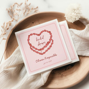 Handgezeichneter Vintage-Kuchen Rosa Rote Brautpar Serviette
