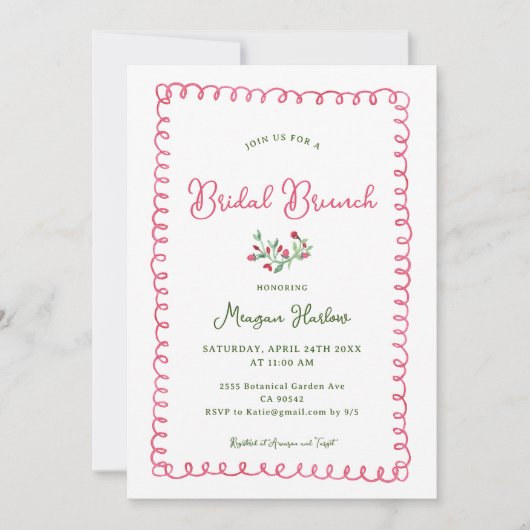 Handgezeichneter Vintager Blumenbrunch Einladung (Vorderseite)