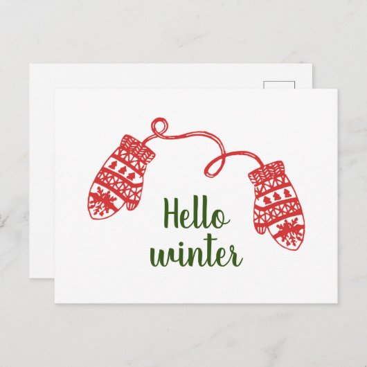 Handgezeichneter warmer Winter Mitten Weihnachtsfe Postkarte (Vorne/Hinten)