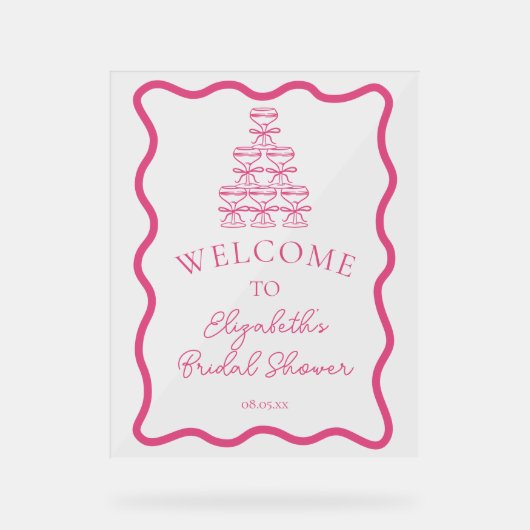 Handgezeichneter Wavy Frame & Champagner Tower Wil Acrylschild (Vorderseite)