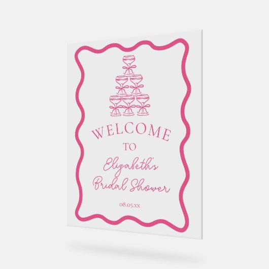 Handgezeichneter Wavy Frame & Champagner Tower Wil Acrylschild (Winkel)