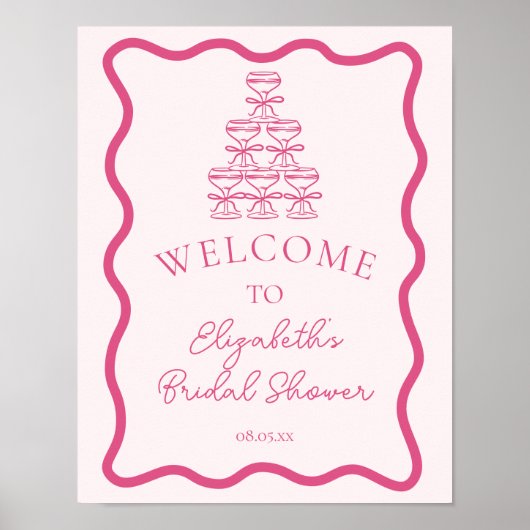 Handgezeichneter Wavy Frame & Champagner Tower Wil Poster (Vorne)