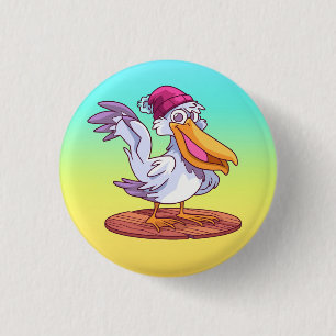 Handgezeichneter Weihnachts-Pelikan-Cartoon Button