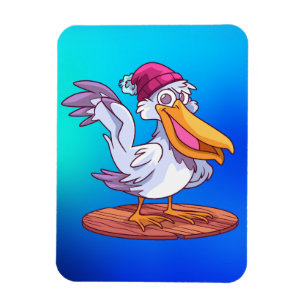 Handgezeichneter Weihnachts-Pelikan-Cartoon Magnet