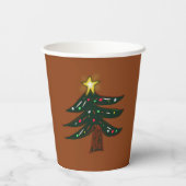 Handgezeichneter Weihnachtsbaum Braun  Pappbecher (Rückseite)