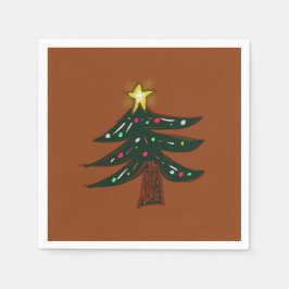 Handgezeichneter Weihnachtsbaum Braun Serviette