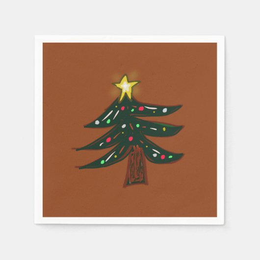 Handgezeichneter Weihnachtsbaum Braun Serviette (Vorderseite)