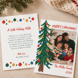 Handgezeichneter Weihnachtsbaum Familienfoto Whims Feiertagskarte