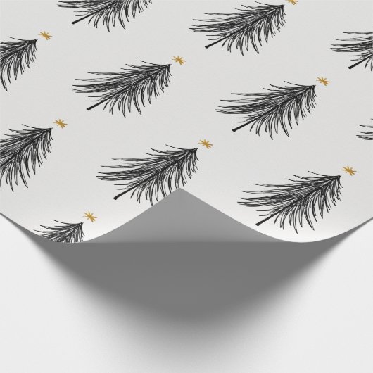 Handgezeichneter Weihnachtsbaum in Schwarz und Gol Geschenkpapier (Ecke)