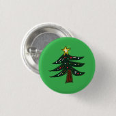 Handgezeichneter Weihnachtsbaum mit grünem Stern Button (Vorne & Hinten)