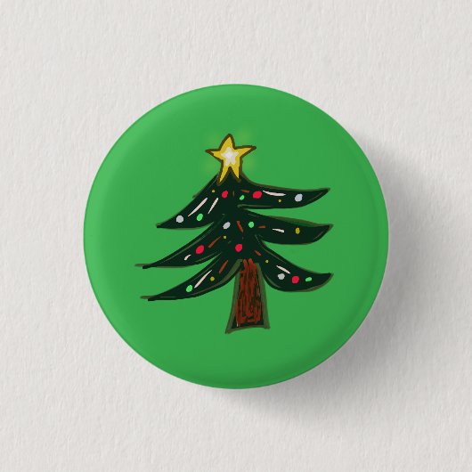 Handgezeichneter Weihnachtsbaum mit grünem Stern Button (Vorderseite)
