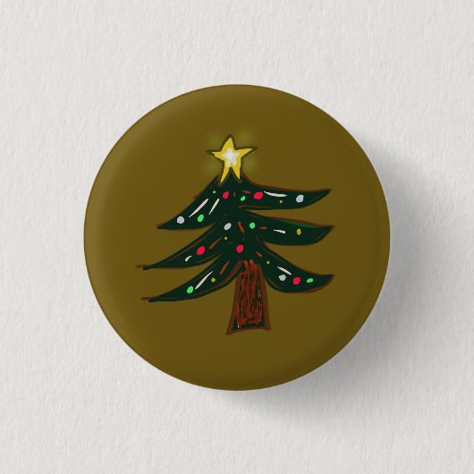 Handgezeichneter Weihnachtsbaum mit Stern  Button (Vorderseite)