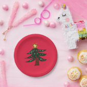 Handgezeichneter Weihnachtsbaum Rot Pappteller (Party)