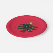 Handgezeichneter Weihnachtsbaum Rot Pappteller (Schrägansicht)