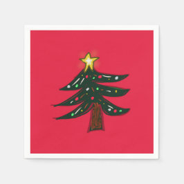 Handgezeichneter Weihnachtsbaum Rot Serviette