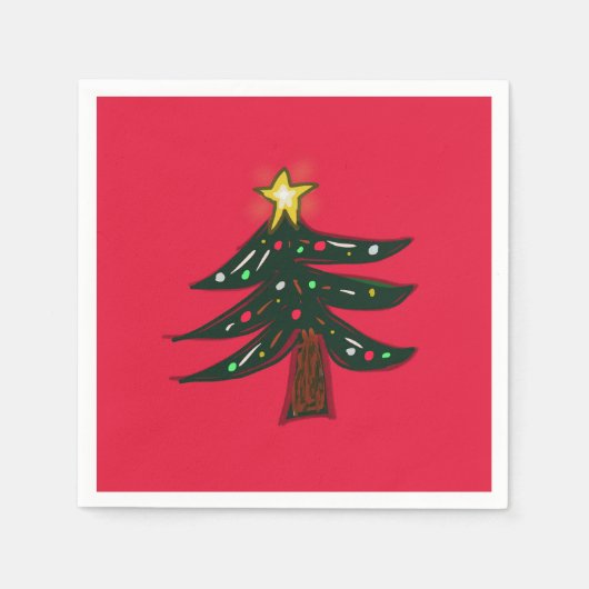 Handgezeichneter Weihnachtsbaum Rot Serviette (Vorderseite)