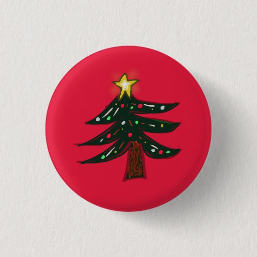 Handgezeichneter Weihnachtsbaumstern Button (Vorderseite)