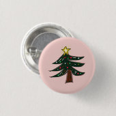 Handgezeichneter Weihnachtsbaumstern Rosa Button (Vorne & Hinten)