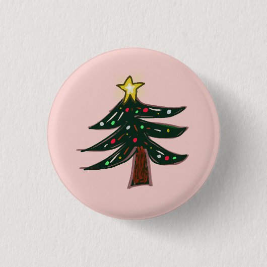 Handgezeichneter Weihnachtsbaumstern Rosa Button (Vorderseite)