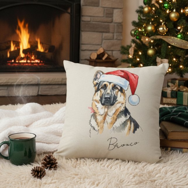 Handgezeichneter Weihnachtshund Kissen (Add a special touch to your home with this custom pet portrait throw pillow! )