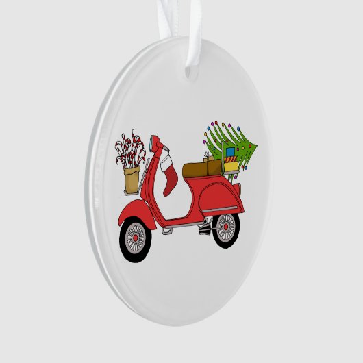 Handgezeichneter Weihnachtsscooter mit Geschenken Ornament (Vorderseite)