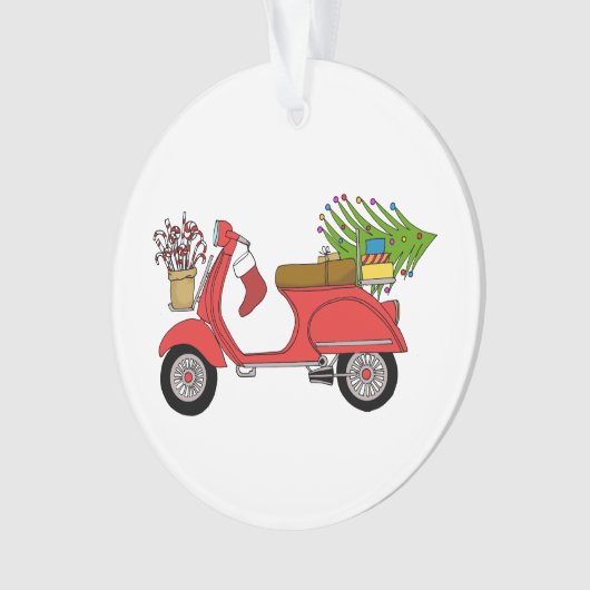 Handgezeichneter Weihnachtsscooter mit Geschenken Ornament (Vorderseite)