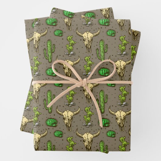 Handgezeichneter Western Bull Skull Wüste Kaktus P Geschenkpapier Set (Beispiel)