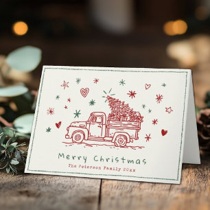 Handgezeichneter Whimsical Retro Weihnachtswagen Feiertagskarte