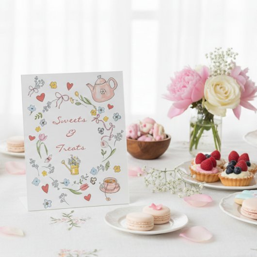 Handgezeichneter Whimsical Tee Brautparty Dessert Sockelschild
