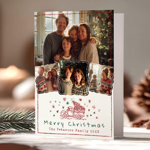 Handgezeichneter Whimsical Weihnachtswagen 4 Foto Feiertagskarte