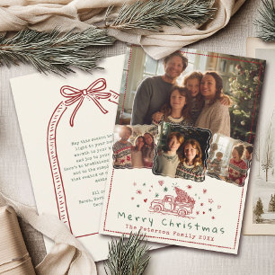 Handgezeichneter Whimsical Weihnachtswagen 4 Foto Feiertagskarte