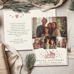 Handgezeichneter Whimsical Weihnachtswagen 4 Foto Feiertagspostkarte