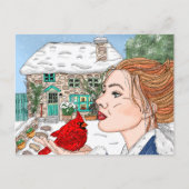 Handgezeichneter Wintertag, englische Hütte Postkarte (Vorderseite)