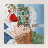 Handgezeichneter Wintertag, englische Hütte Puzzle (Horizontal)