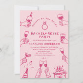 Handgezeichneter zeitgenössischer rosa Junggeselin Einladung (Vorderseite)