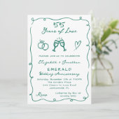 Handgezeichnetes 55-jähriges Party zum Hochzeitsta Einladung (Stehend Vorderseite)