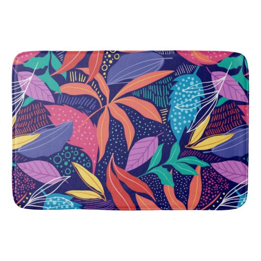 Handgezeichnetes Abstraktes Blätter Muster Badematte (Vorderseite)