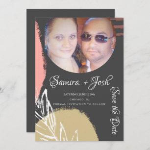 Handgezeichnetes Abstraktes botanisches Grau Save Einladung