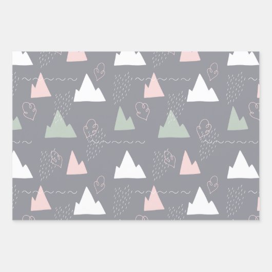 Handgezeichnetes, abstraktes Design, Berge, grau, Geschenkpapier Set (Vorderseite 2)