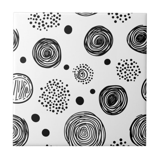 Handgezeichnetes abstraktes Doodle - Schwarz und W Fliese (Vorderseite)