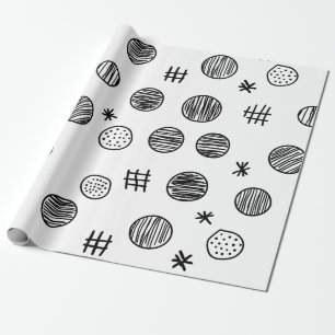 Handgezeichnetes abstraktes Doodle - Schwarz und W Geschenkpapier