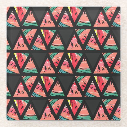 Handgezeichnetes Abstraktes Wassermelonmuster Glasuntersetzer (Vorderseite)